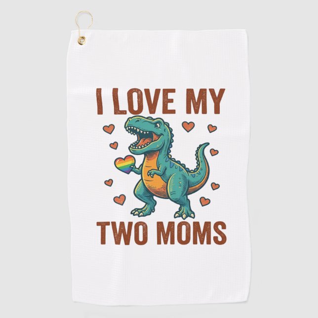 Two Moms Pride Dinosaur Vector T-Shirt Design_1 Golf Towel (Front)