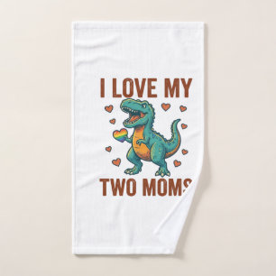 Two Moms Pride Dinosaur Vector T-Shirt Design_1 Hand Towel