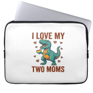 Two Moms Pride Dinosaur Vector T-Shirt Design_1 Laptop Sleeve