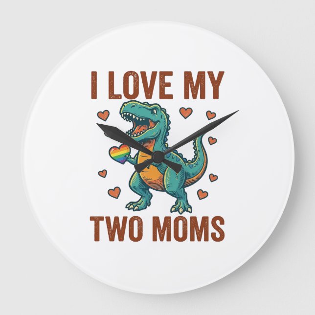 Two Moms Pride Dinosaur Vector T-Shirt Design_1 Large Clock (Front)