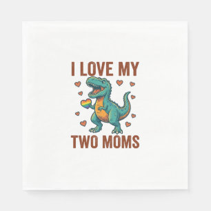 Two Moms Pride Dinosaur Vector T-Shirt Design_1 Napkin