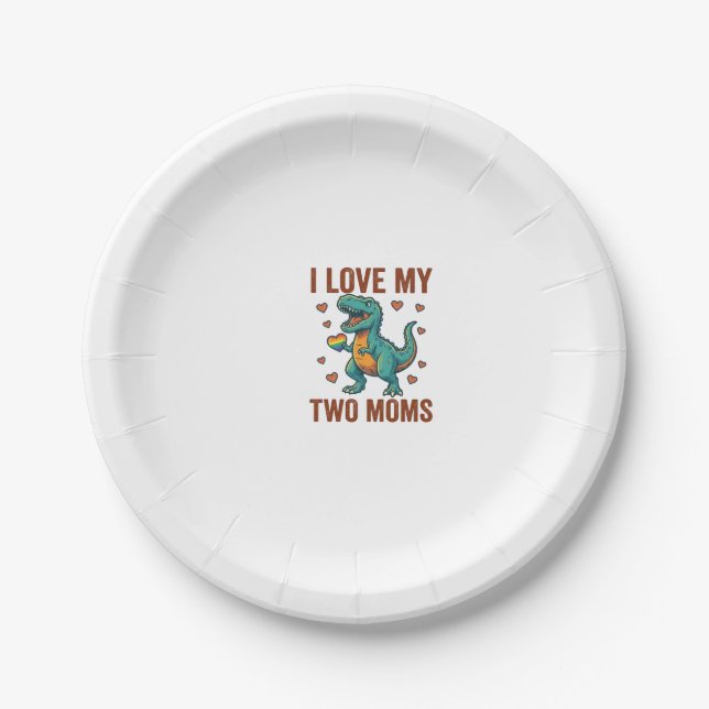 Two Moms Pride Dinosaur Vector T-Shirt Design_1 Paper Plate (Front)