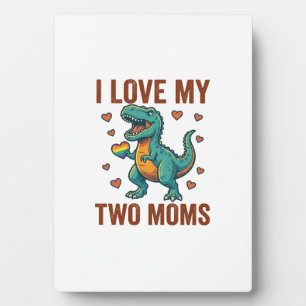 Two Moms Pride Dinosaur Vector T-Shirt Design_1 Plaque