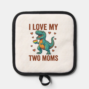 Two Moms Pride Dinosaur Vector T-Shirt Design_1 Pot Holder