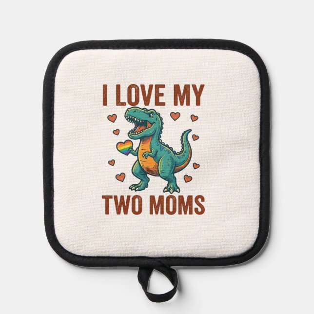 Two Moms Pride Dinosaur Vector T-Shirt Design_1 Pot Holder (Front)