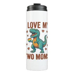 Two Moms Pride Dinosaur Vector T-Shirt Design_1 Thermal Tumbler