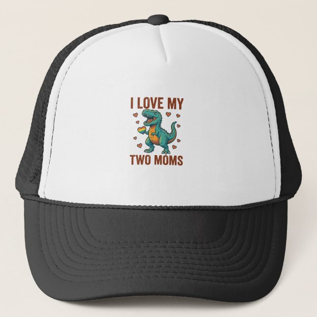 Two Moms Pride Dinosaur Vector T-Shirt Design_1 Trucker Hat (Front)