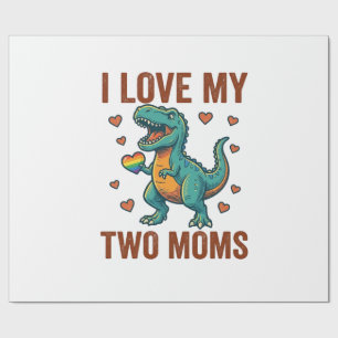Two Moms Pride Dinosaur Vector T-Shirt Design_1 Wrapping Paper