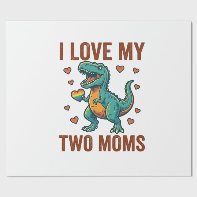 Two Moms Pride Dinosaur Vector T-Shirt Design_1 Wrapping Paper (Flat)