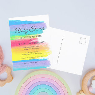 Two Moms Rainbow Beautiful Lesbian Baby Shower Invitation Postcard