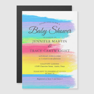Two Moms Rainbow Beautiful Lesbian Baby Shower Magnetic Invitation