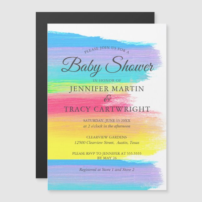 Two Moms Rainbow Beautiful Lesbian Baby Shower Magnetic Invitation (Front/Back)