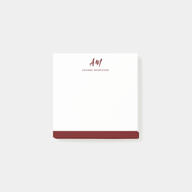 Two Monogram Maroon Red Casual Script Name Post-it Notes (Front)