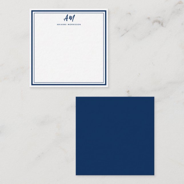 Two Monogram Navy Blue Casual Script Name Card (Front/Back)