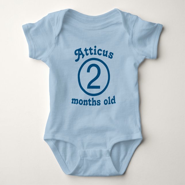 Two Months Old Personalised Blue Baby Bodysuit (Front)