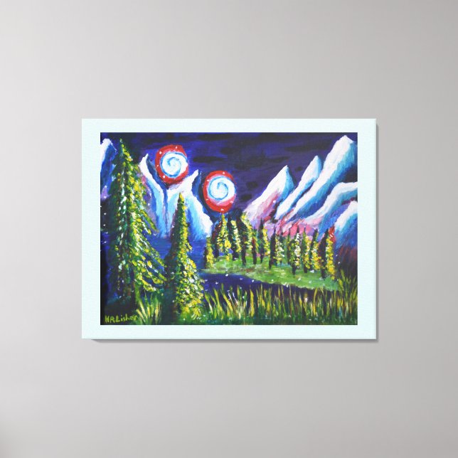 Two moons mountains art canvas print (Front)