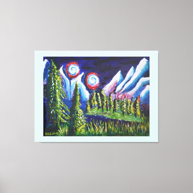 Two moons mountains art canvas print (Front)