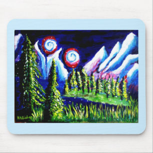 Two moons mountains Lisher art Mouse Mat
