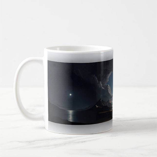 Two Moons Rocky Coast Moonlit Night Couples Mug (Left)