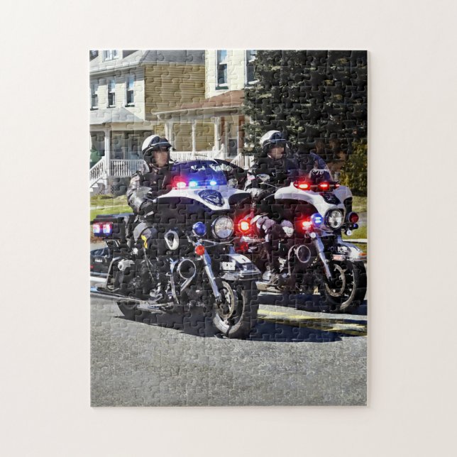 Two Motorcycle Cops With Flashing Lights Jigsaw Puzzle (Vertical)
