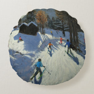 Two mountain huts Pleney Morzine Round Cushion