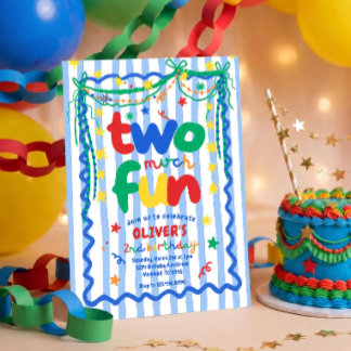 Two much fun 2nd Birthday Invitation for Boy