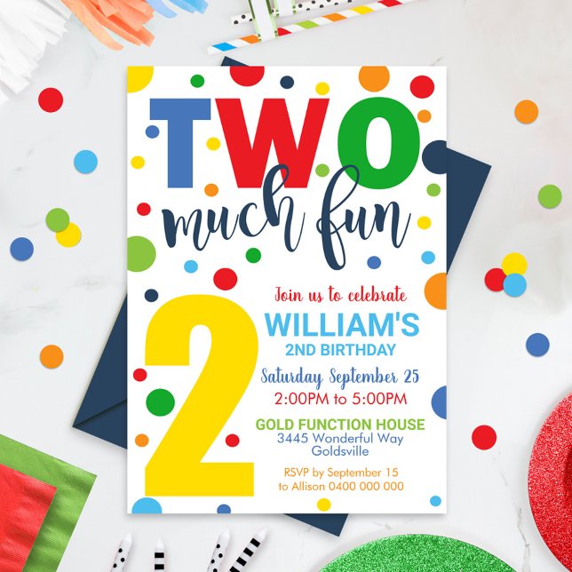 Two Much Fun Birthday Invitation 2nd Birthday (Creator Uploaded)