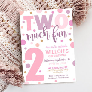 Two Much Fun Birthday Invitation 2nd Birthday Girl