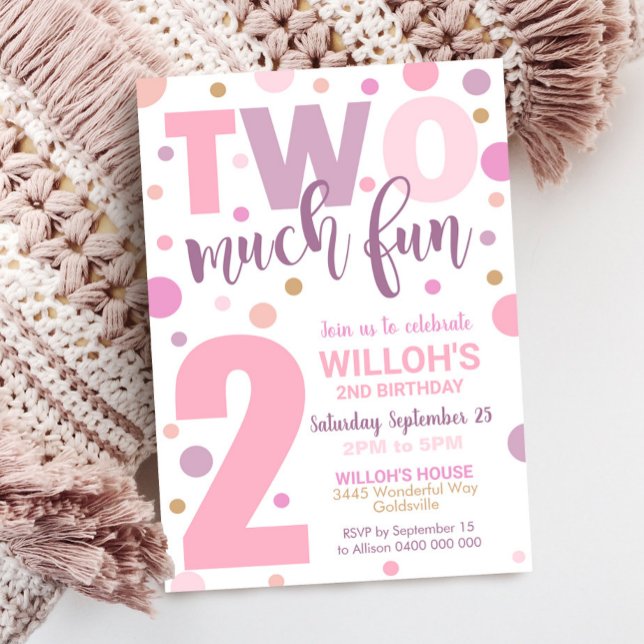 Two Much Fun Birthday Invitation 2nd Birthday Girl (Creator Uploaded)