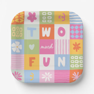 Two Much Fun Bold Colourful Girls 2nd Birthday Paper Plate