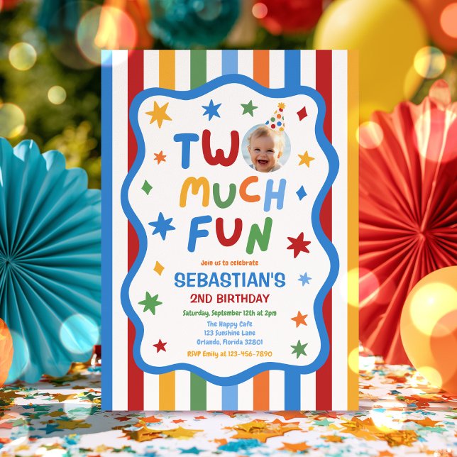 Two Much Fun Colourful Boy 2nd Birthday Party  Invitation (Creator Uploaded)