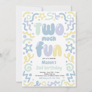 Two Much Fun Confetti Balloon 2nd Birthday Invitation