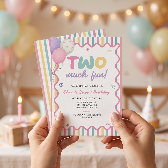 Two Much Fun Girl 2nd Birthday Invitation (Creator Uploaded)
