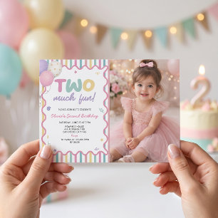 Two Much Fun Girl 2nd Birthday Invitation Photo