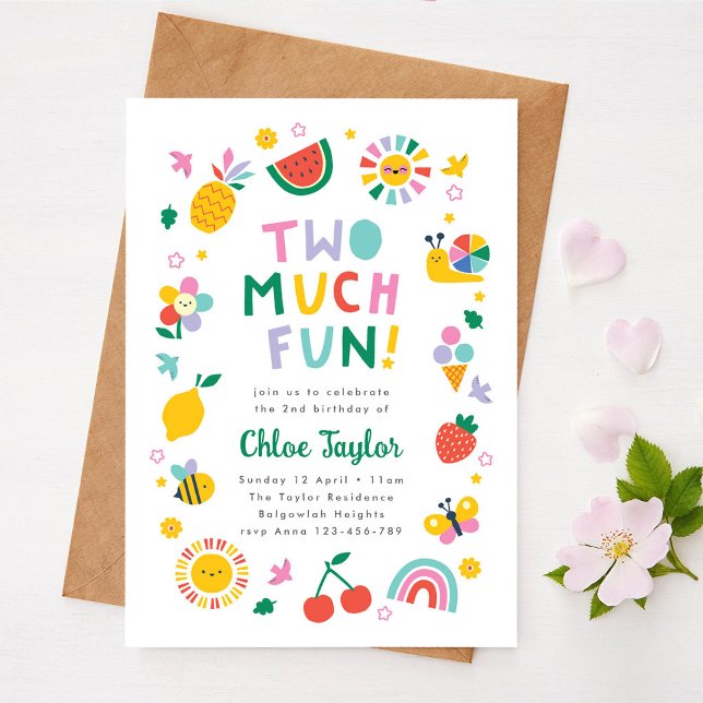 Two Much Fun Invite, Girls Second Birthday  Invitation (Creator Uploaded)
