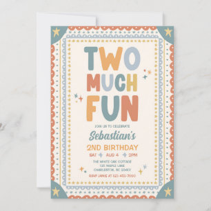 Two Much Fun Whimsical Boy Second Birthday Party Invitation