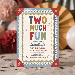 Two Much Fun Whimsical Boy Second Birthday Party Invitation