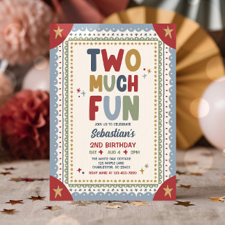Two Much Fun Whimsical Boy Second Birthday Party Invitation