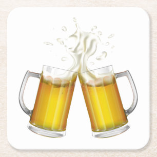 Two mugs with a light beer. square paper coaster