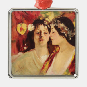 Two Muses of Spring (by Stefan Luchian) Metal Tree Decoration