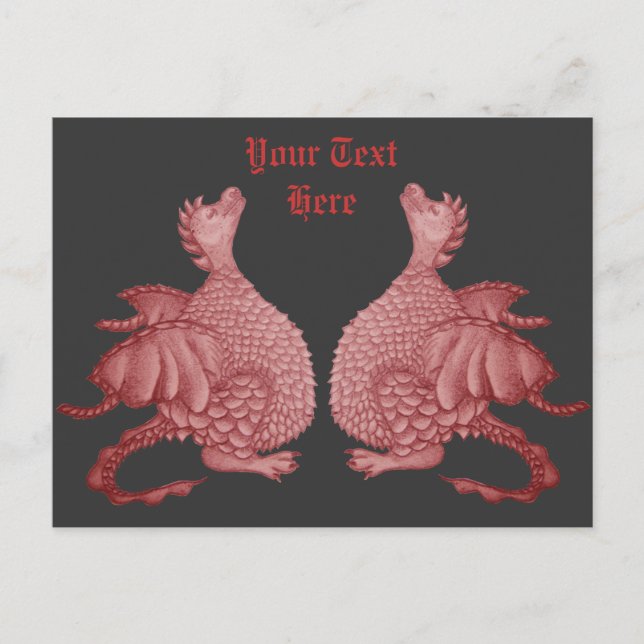 two mythical fantsy creatures cute red dragons postcard (Front)