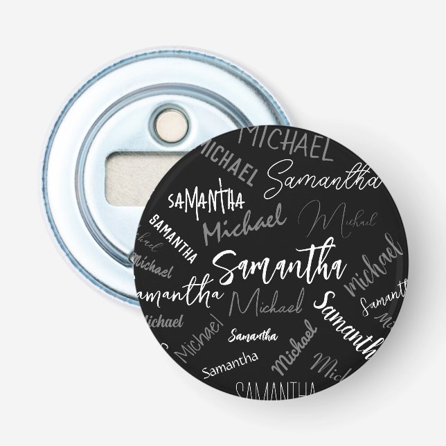 Two names couple pattern monogram black grey white bottle opener (Front)