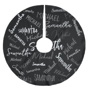 Two names couple pattern monogram black grey white brushed polyester tree skirt