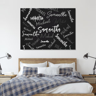 Two names couple pattern monogram black grey white canvas print
