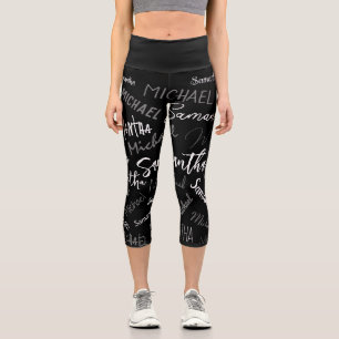 Two names couple pattern monogram black grey white capri leggings