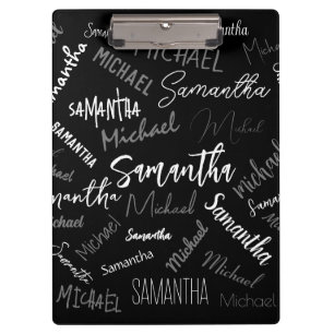 Two names couple pattern monogram black grey white clipboard