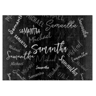Two names couple pattern monogram black grey white cutting board