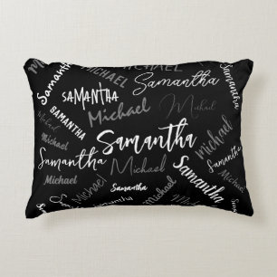 Two names couple pattern monogram black grey white decorative cushion