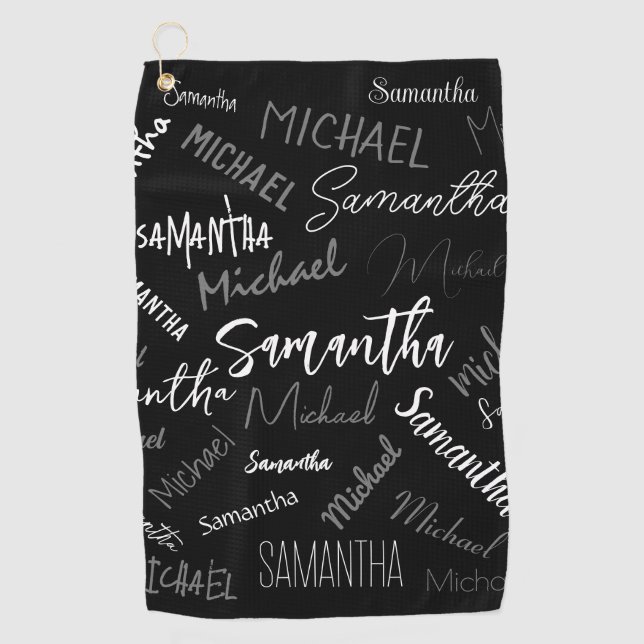 Two names couple pattern monogram black grey white golf towel (Front)