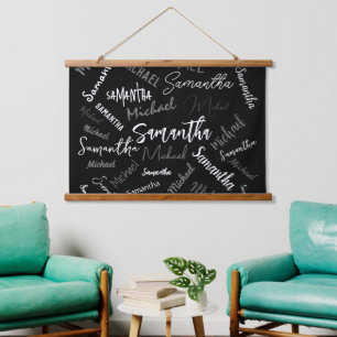 Two names couple pattern monogram black grey white hanging tapestry